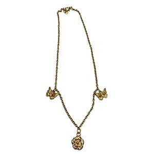 Floral Pendant Necklace with Small Butterflies